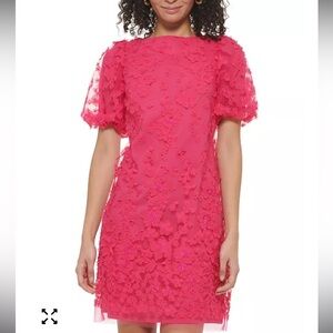Eliza J 3D Floral-Appliquéd Puff-Sleeve Dress